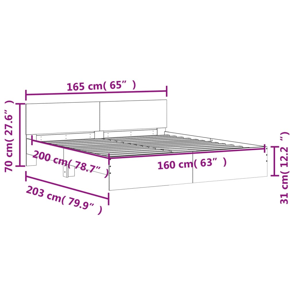 Cadre de lit sans matelas sonoma gris 160x200 cm