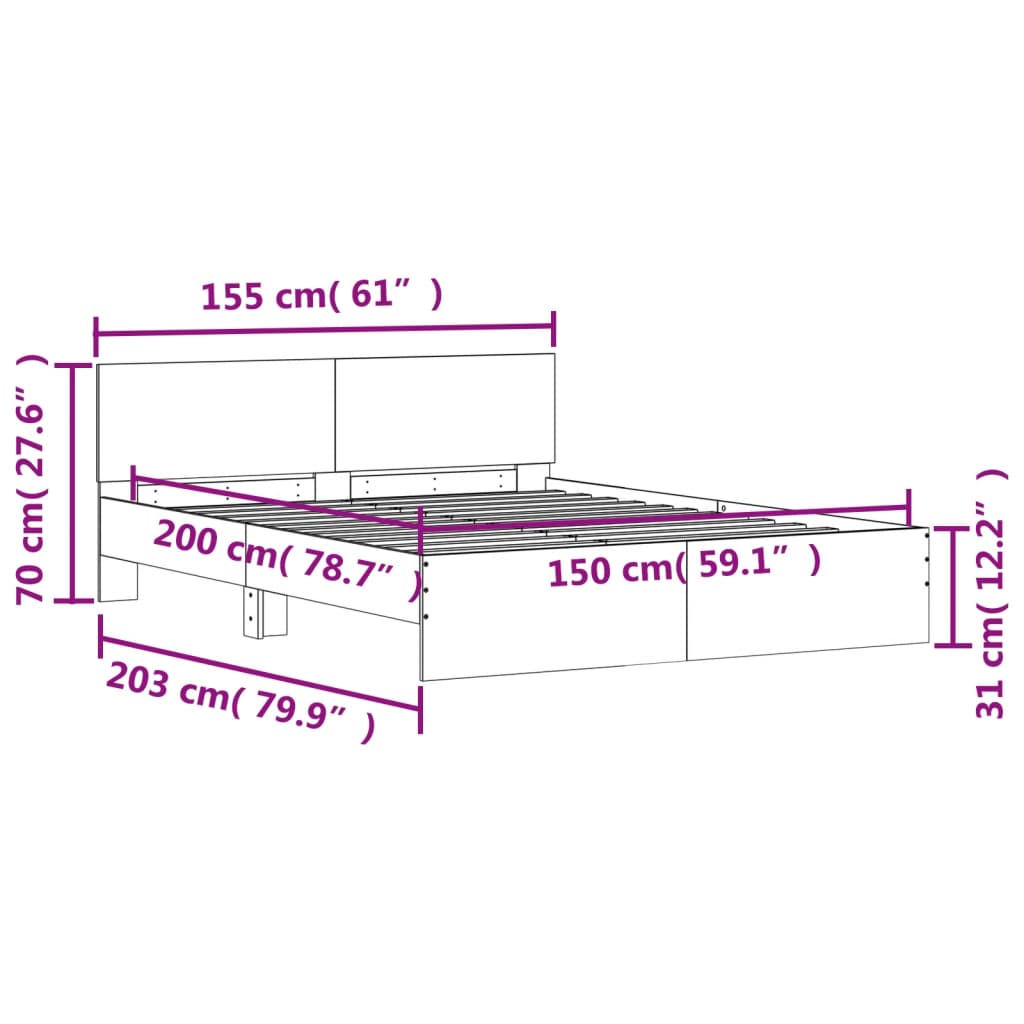 Cadre de lit sans matelas blanc 150x200 cm