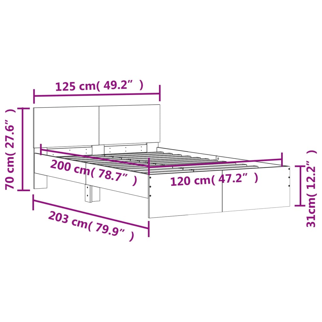 Cadre de lit sans matelas chêne marron 120x200 cm