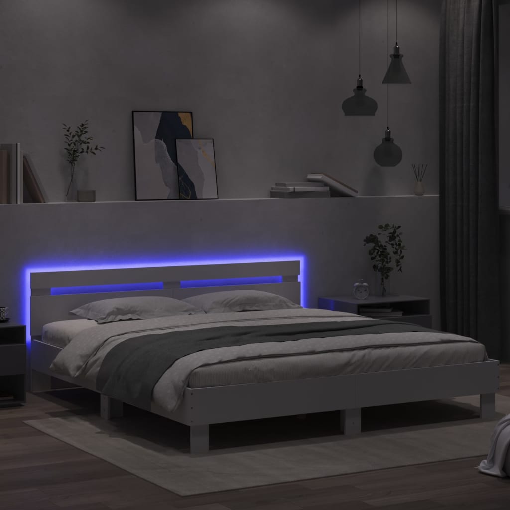 Bed frame with LED without mattress white 200x200 cm