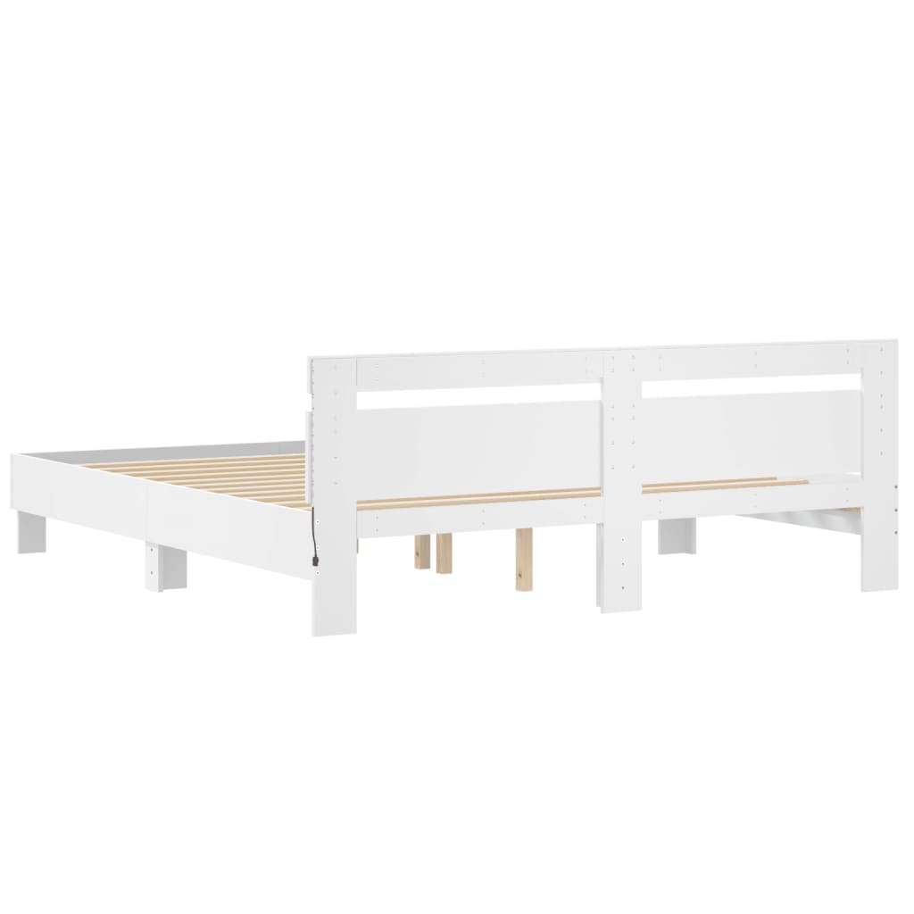 Bed frame with LED without mattress white 200x200 cm