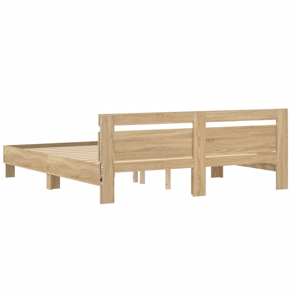 Bed frame with LED without mattress sonoma oak 200x200 cm