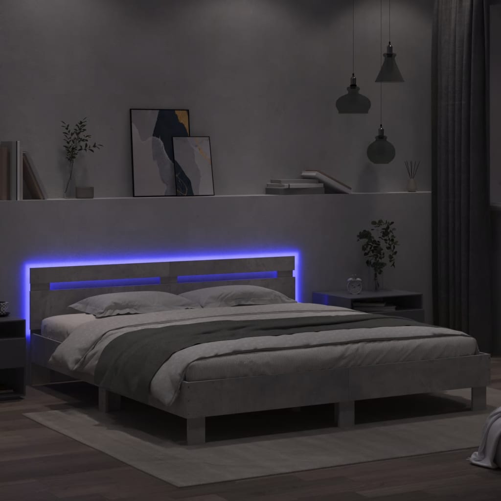 Cadre de lit avec LED sans matelas gris béton 200x200 cm