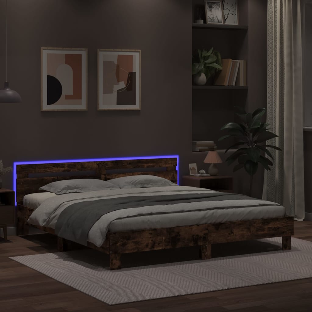 Cadre de lit avec LED sans matelas chêne fumé 200x200 cm