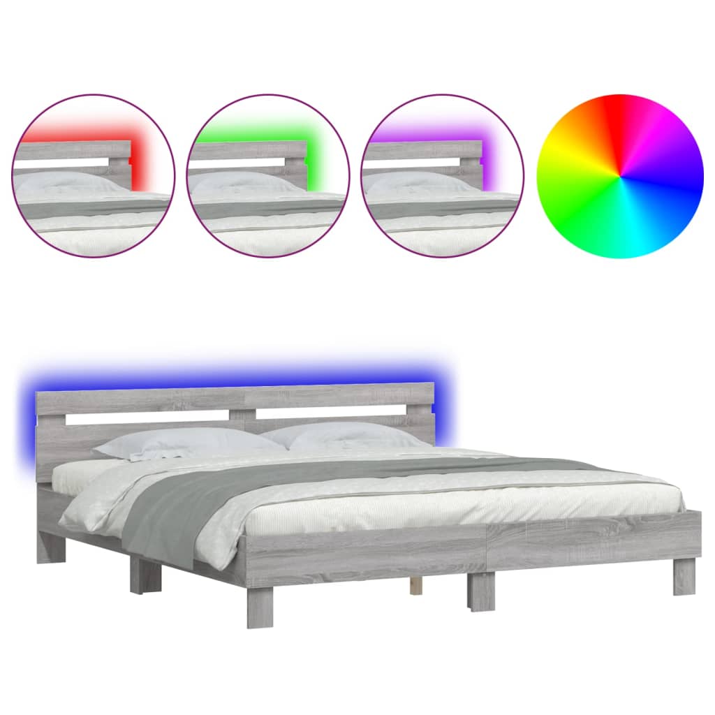 Cadre de lit avec LED sans matelas sonoma gris 200x200 cm