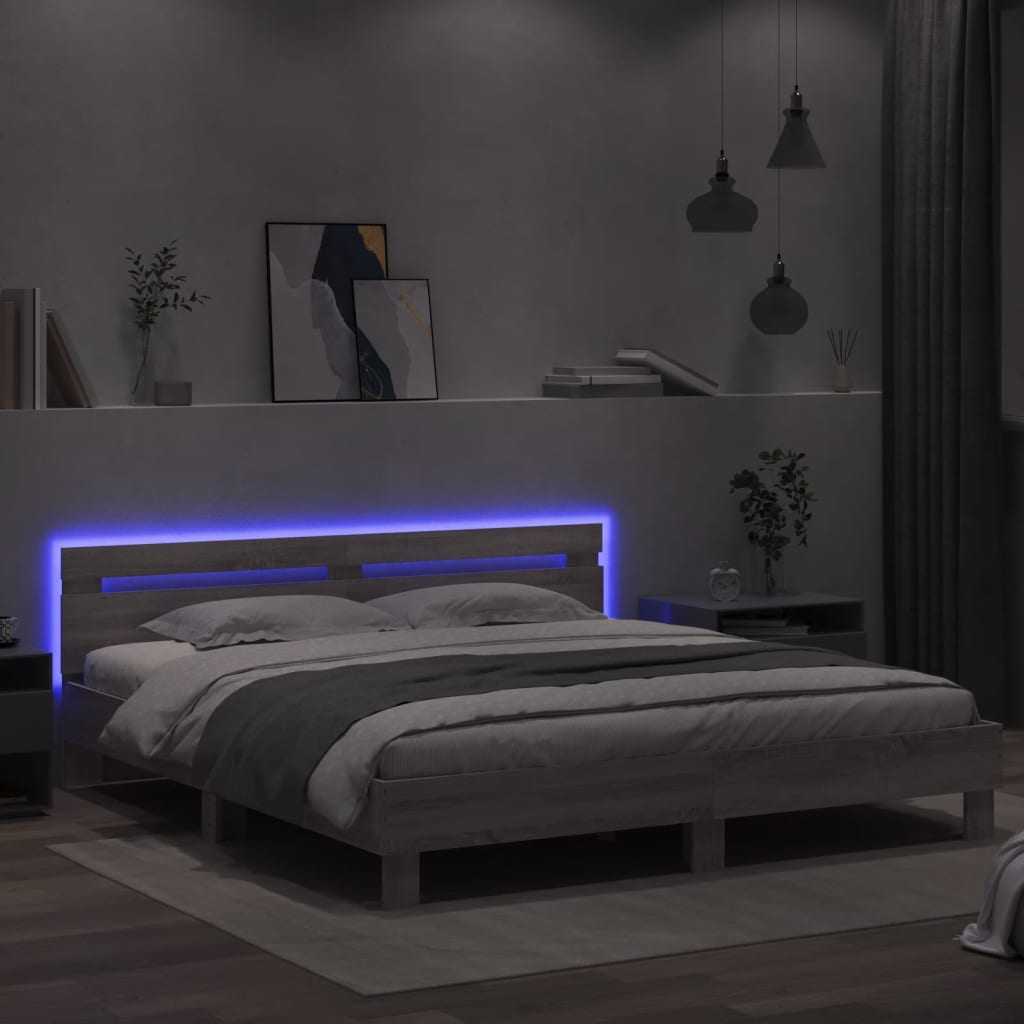 Cadre de lit avec LED sans matelas sonoma gris 200x200 cm