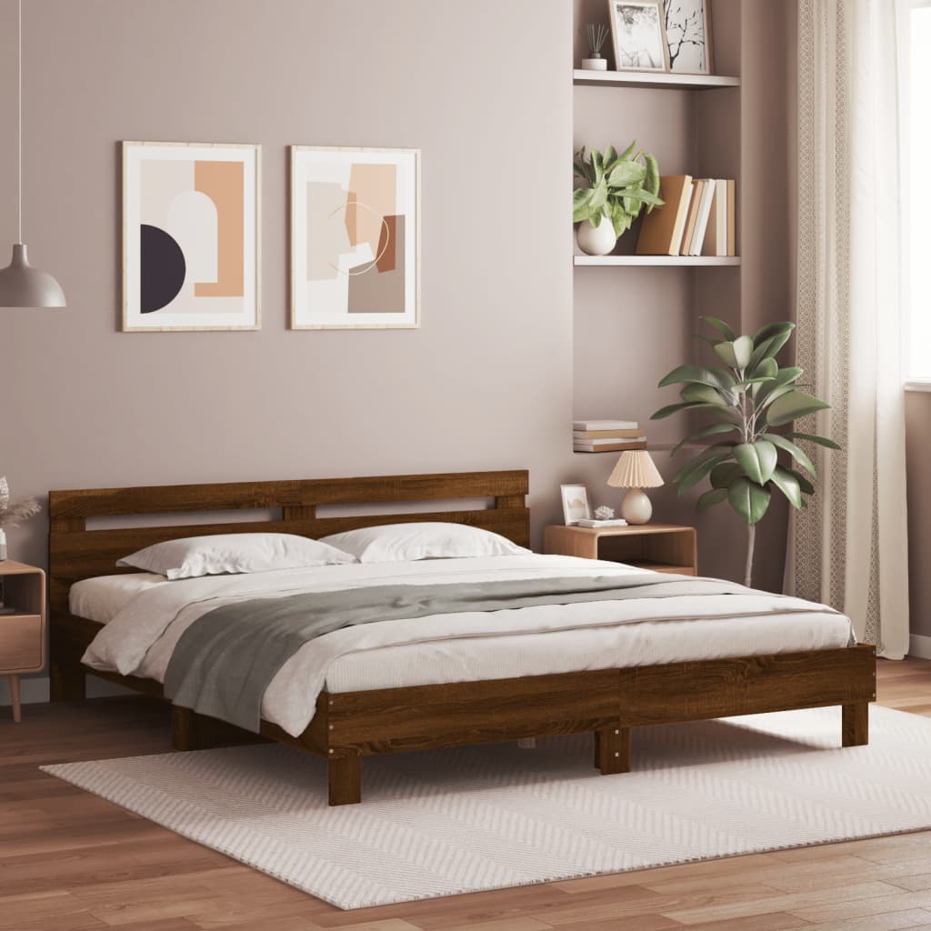 Cadre de lit avec LED sans matelas chêne marron 200x200 cm