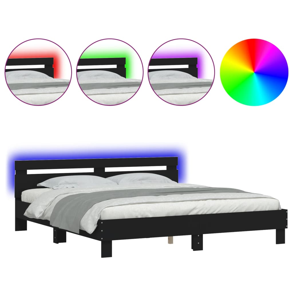 Bed frame with LED without mattress black 180x200 cm