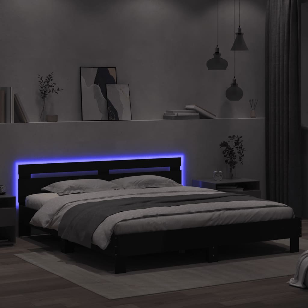 Bed frame with LED without mattress black 180x200 cm