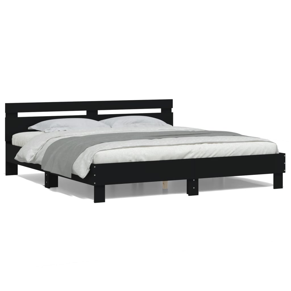 Bed frame with LED without mattress black 180x200 cm