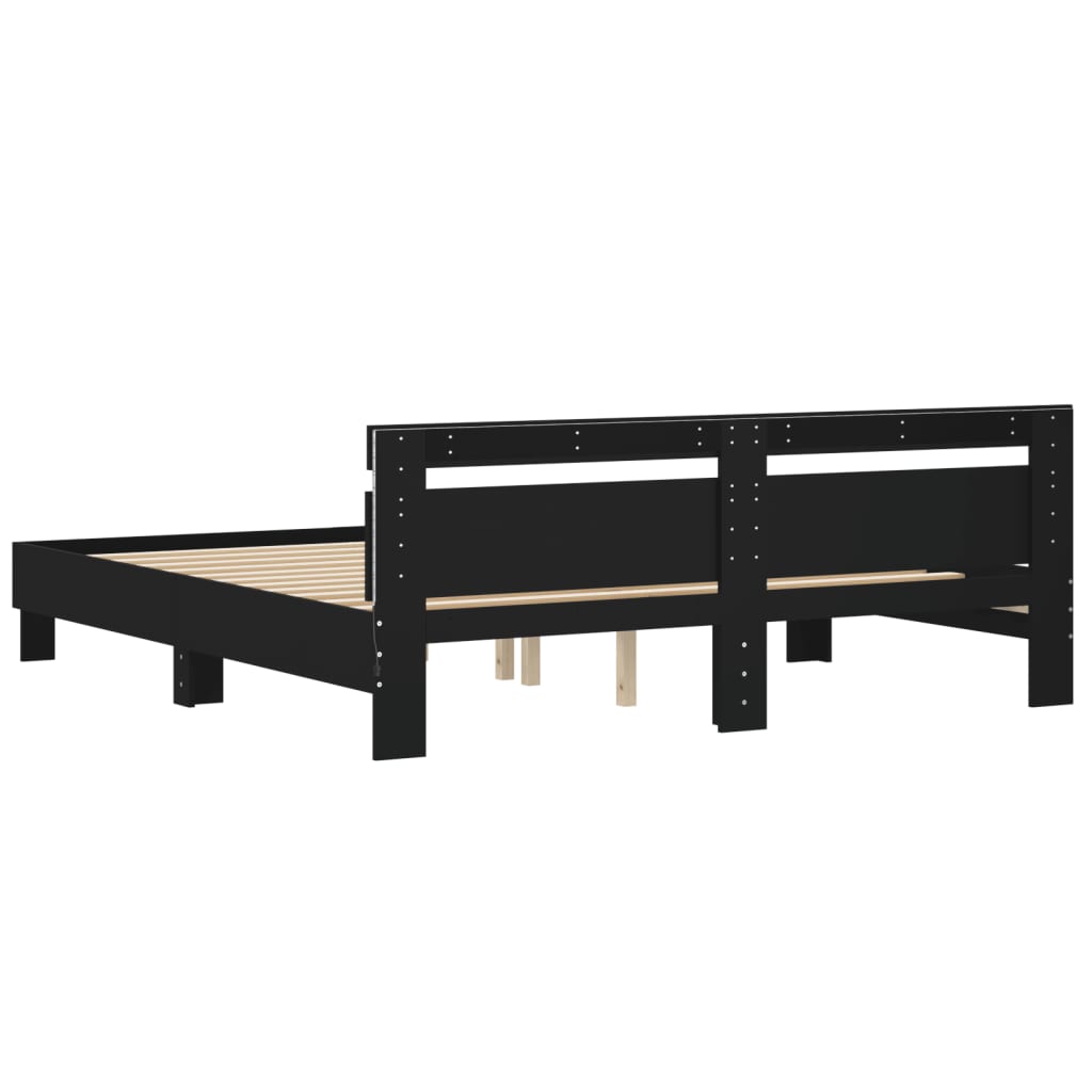 Bed frame with LED without mattress black 180x200 cm