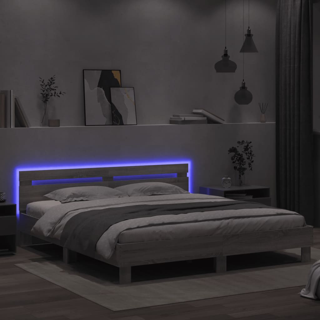 Cadre de lit avec LED sans matelas sonoma gris 180x200 cm