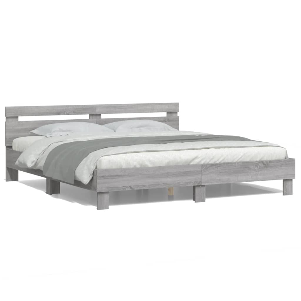 Cadre de lit avec LED sans matelas sonoma gris 180x200 cm