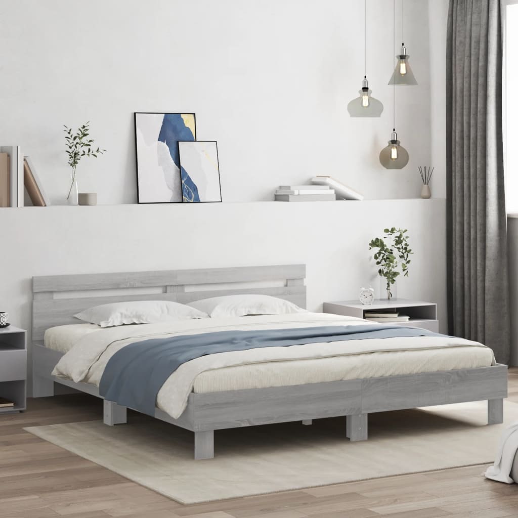 Cadre de lit avec LED sans matelas sonoma gris 180x200 cm