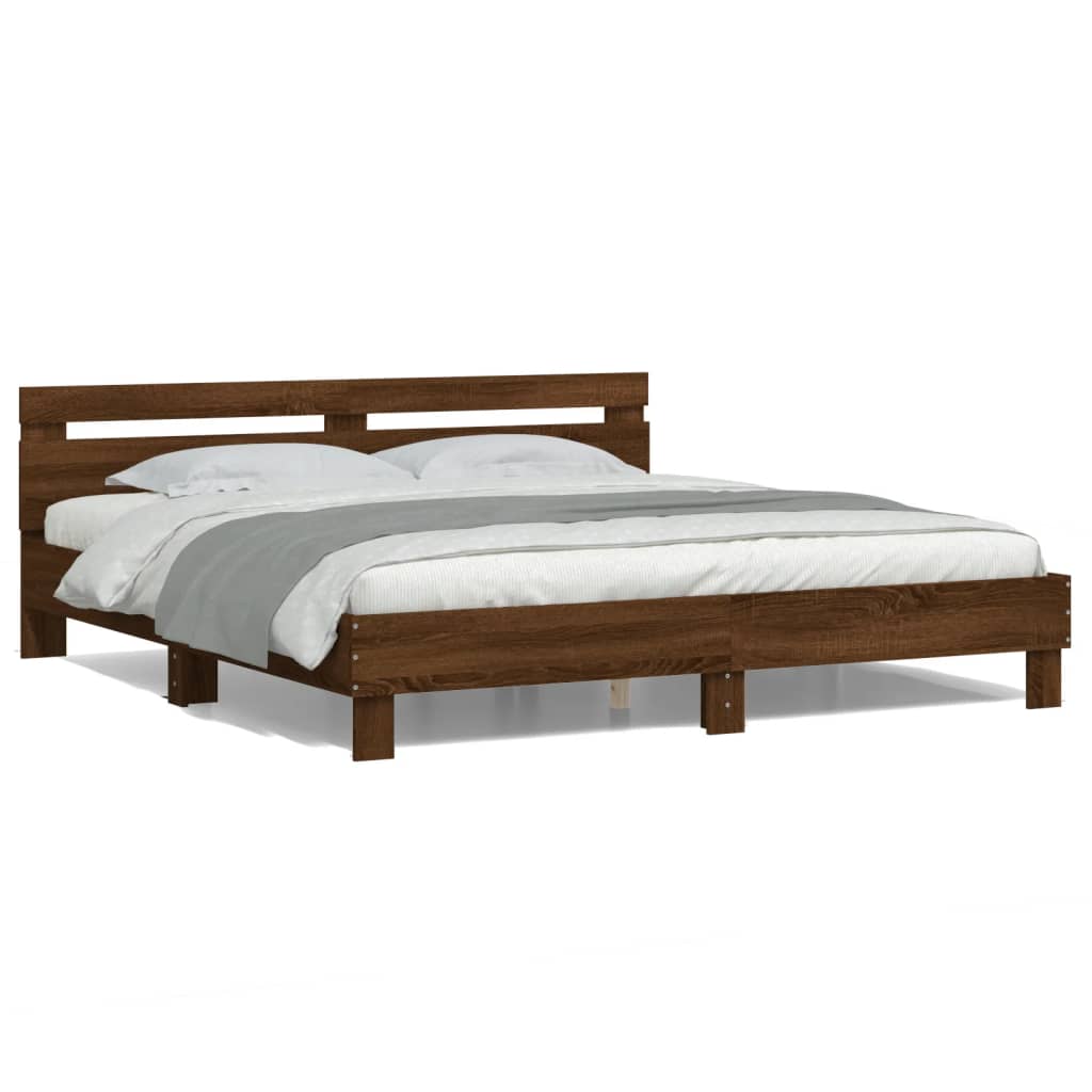 Bed frame with LED without mattress brown oak 180x200 cm