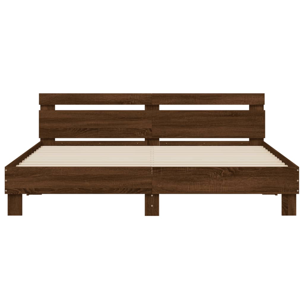 Bed frame with LED without mattress brown oak 180x200 cm