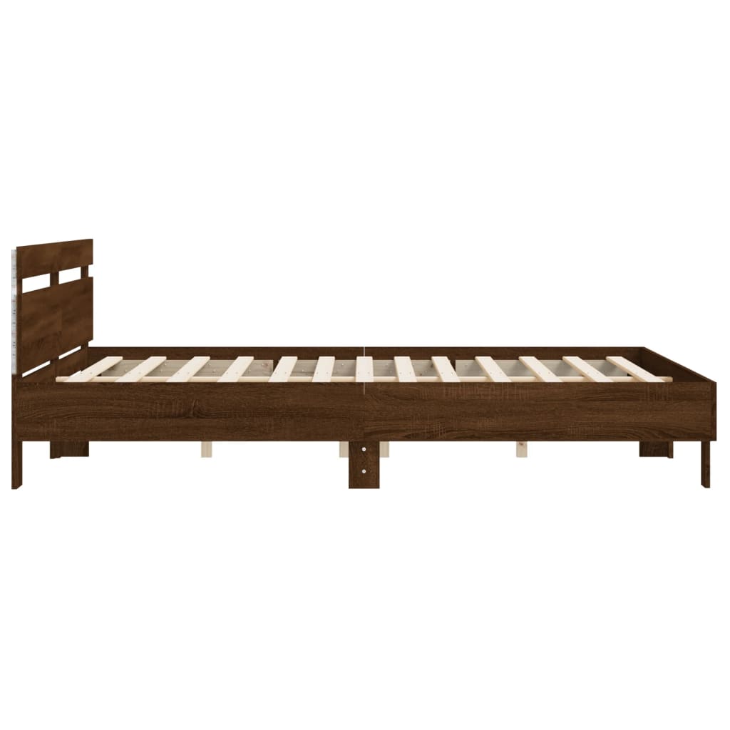 Bed frame with LED without mattress brown oak 180x200 cm