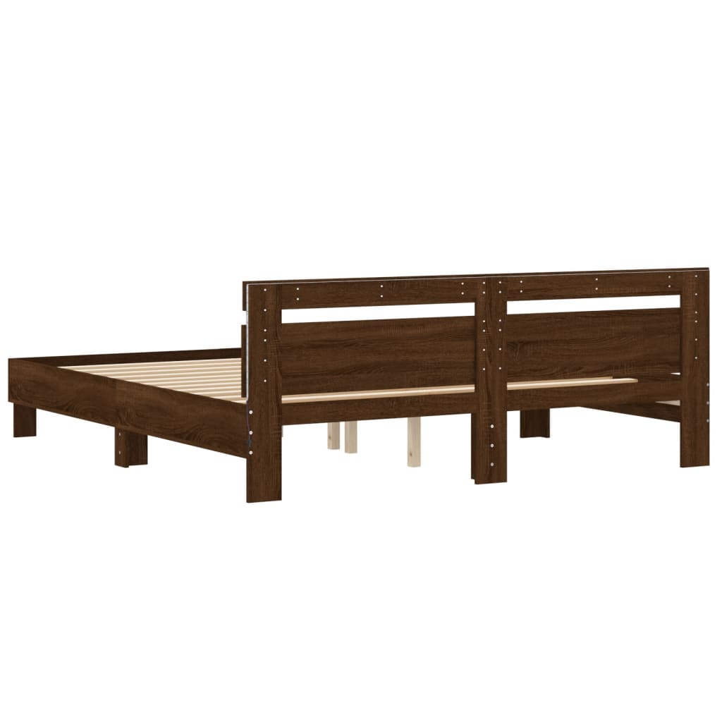 Bed frame with LED without mattress brown oak 180x200 cm