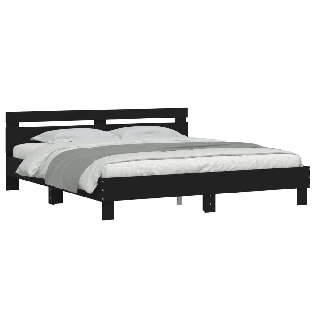 Bed frame with LED without mattress black 160x200 cm