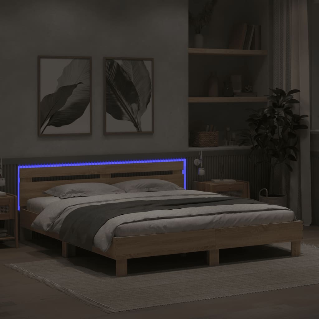 Bed frame with LED without mattress sonoma oak 160x200 cm