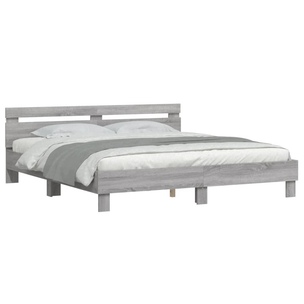 Cadre de lit avec LED sans matelas sonoma gris 160x200 cm