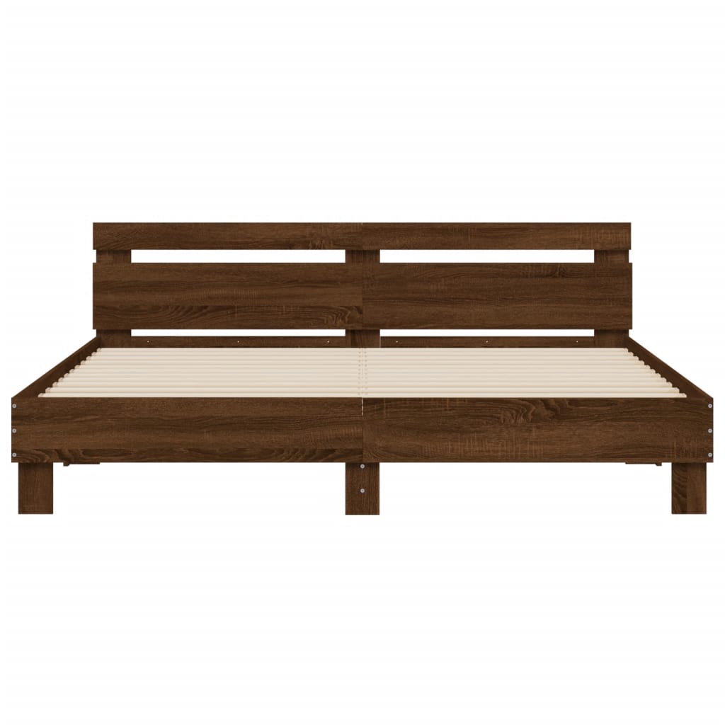 Bed frame with LED without mattress brown oak 160x200 cm