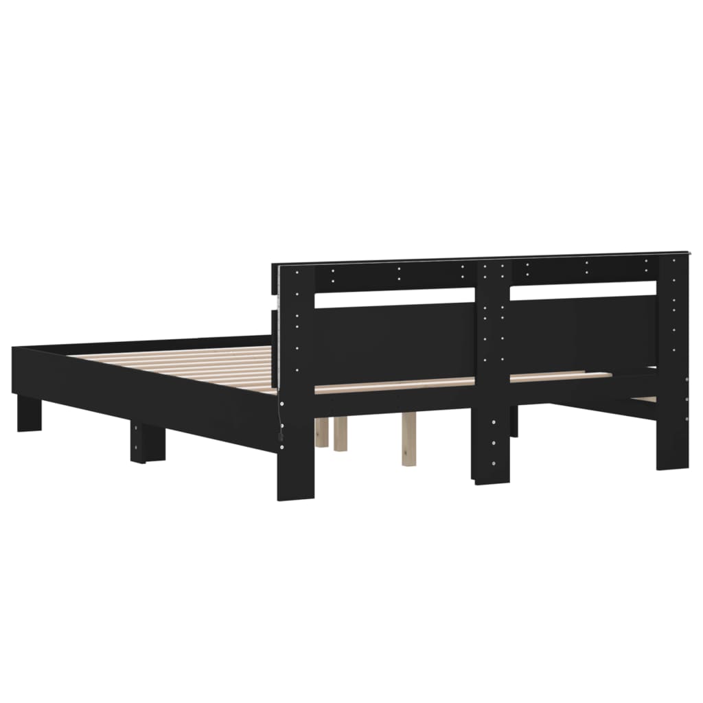 Bed frame with LED without mattress black 150x200 cm