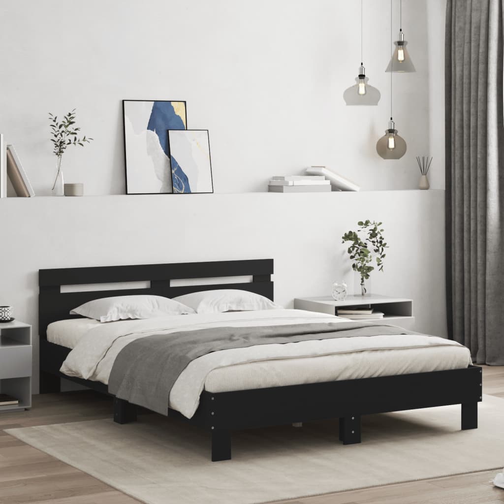 Bed frame with LED without mattress black 150x200 cm