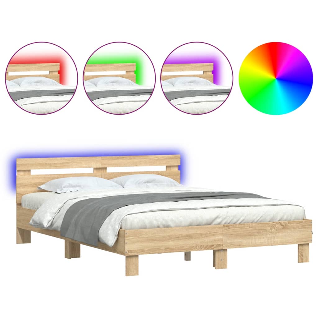 Bed frame with LED without mattress sonoma oak 150x200 cm