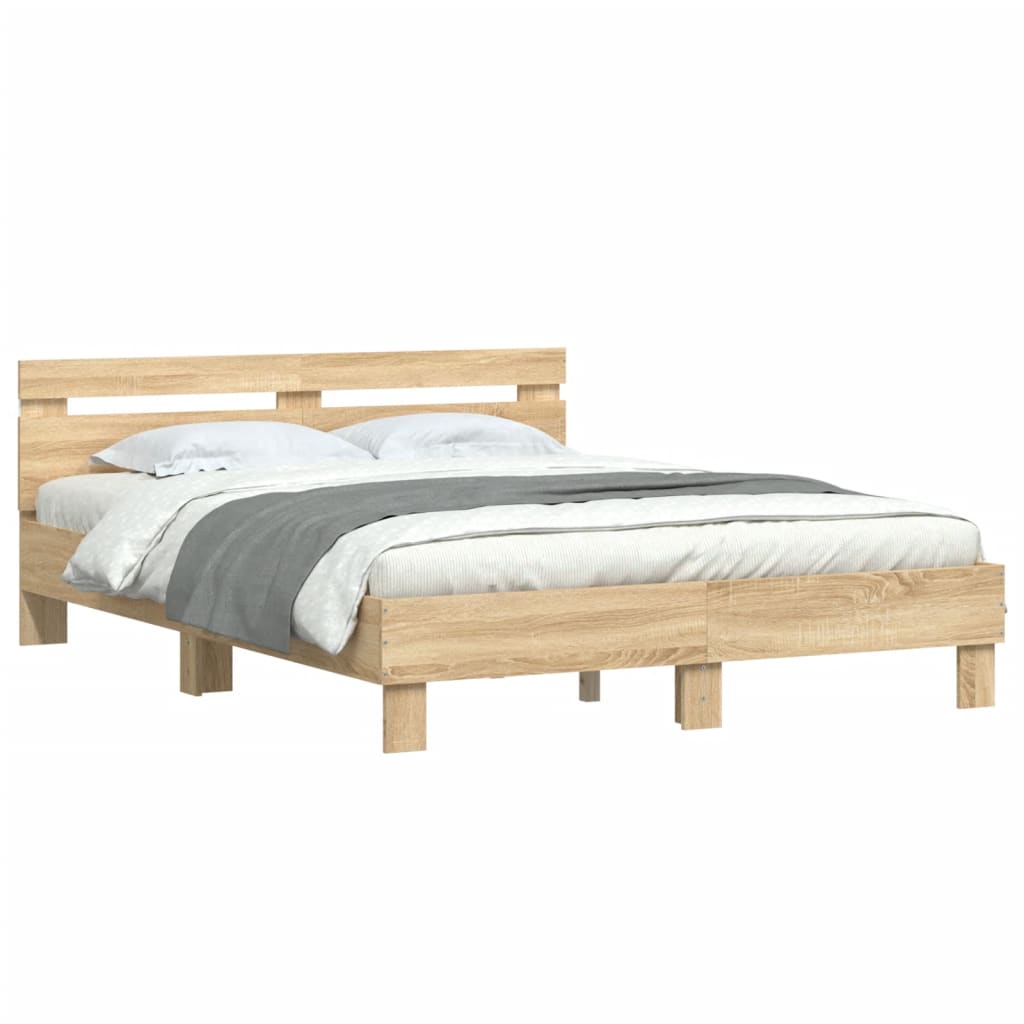 Bed frame with LED without mattress sonoma oak 150x200 cm