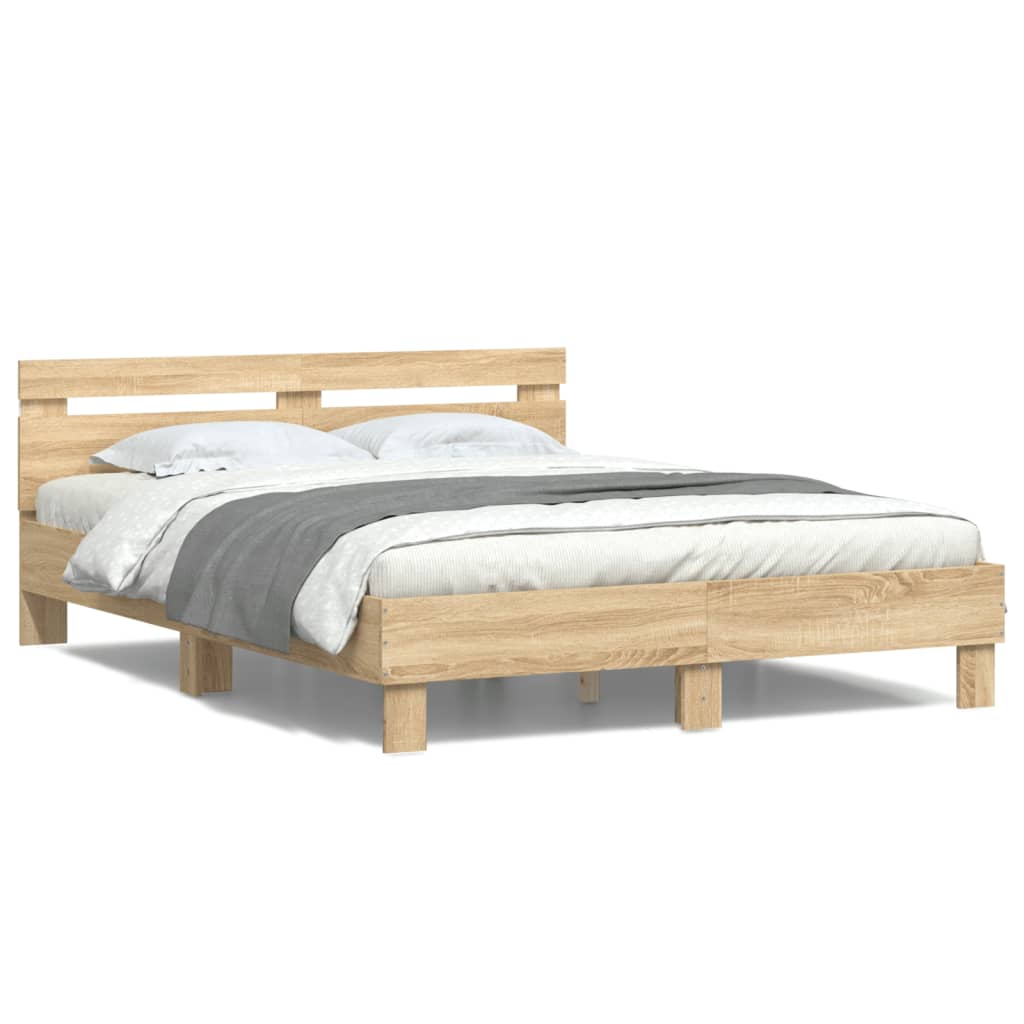 Bed frame with LED without mattress sonoma oak 150x200 cm