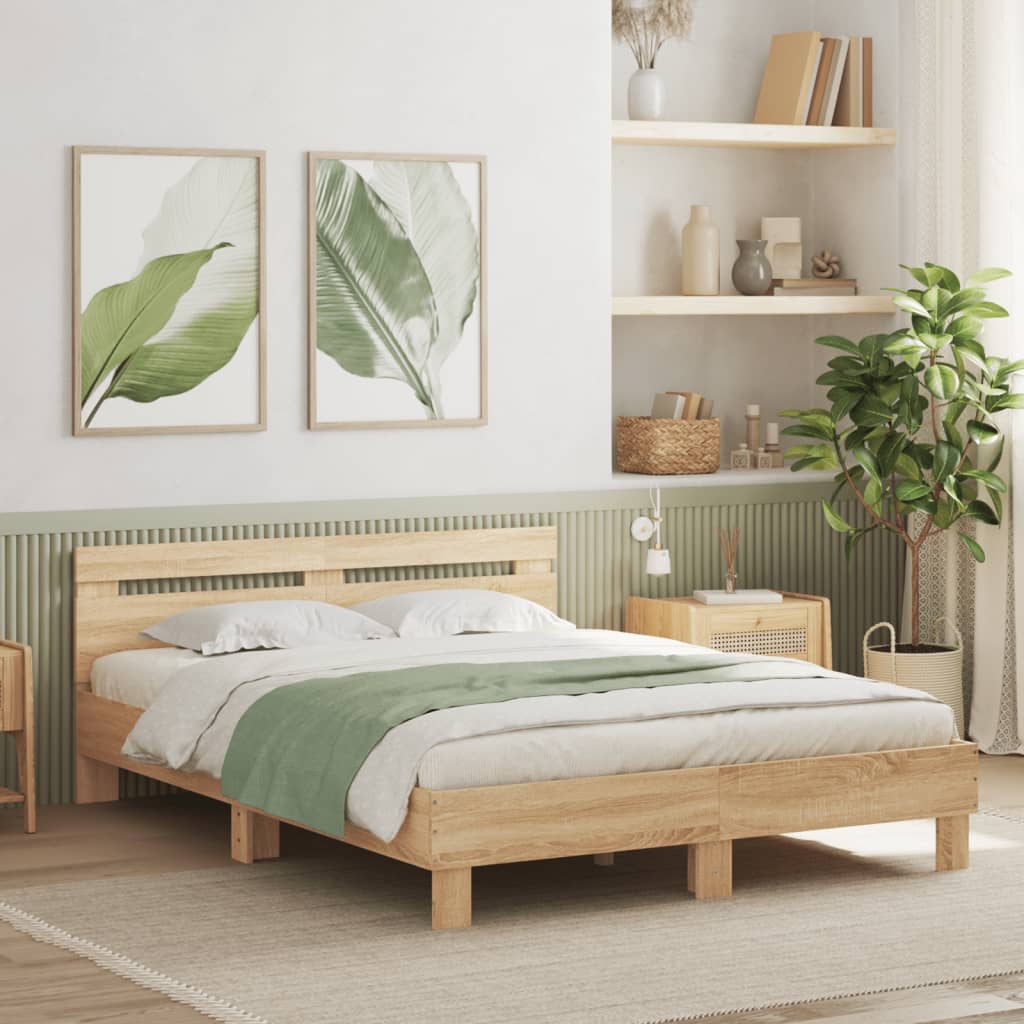 Bed frame with LED without mattress sonoma oak 150x200 cm