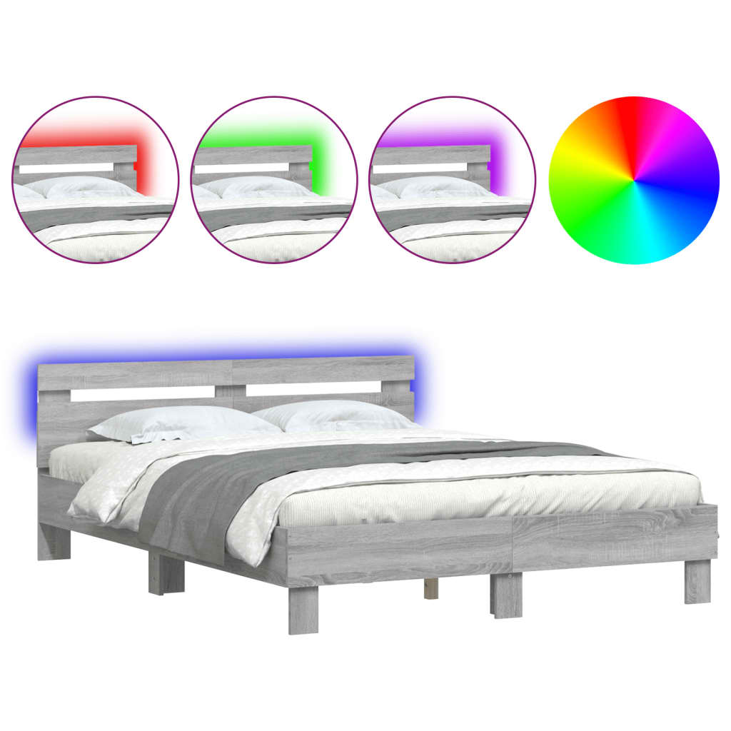 Cadre de lit avec LED sans matelas sonoma gris 150x200 cm