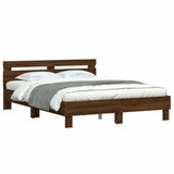 Bed frame with LED without mattress brown oak 150x200 cm