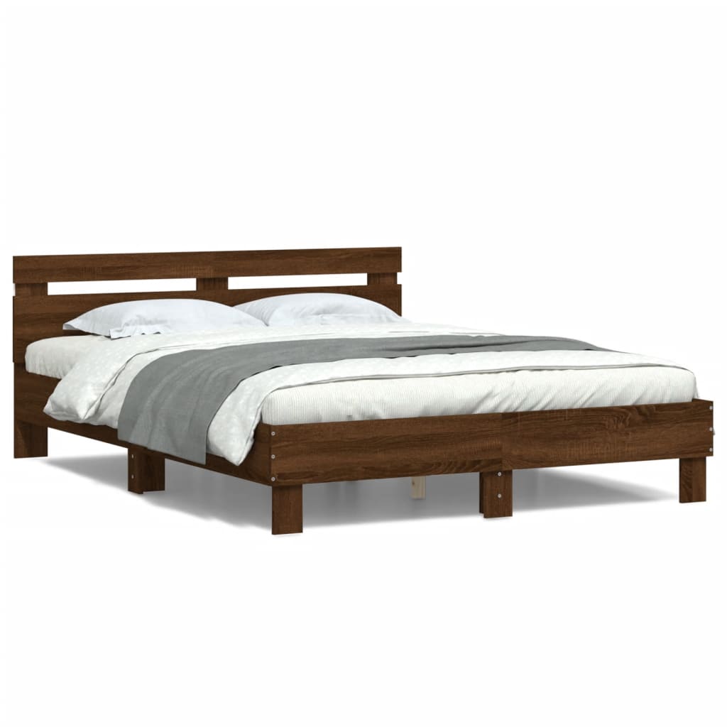 Bed frame with LED without mattress brown oak 150x200 cm