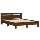 Bed frame with LED without mattress brown oak 150x200 cm