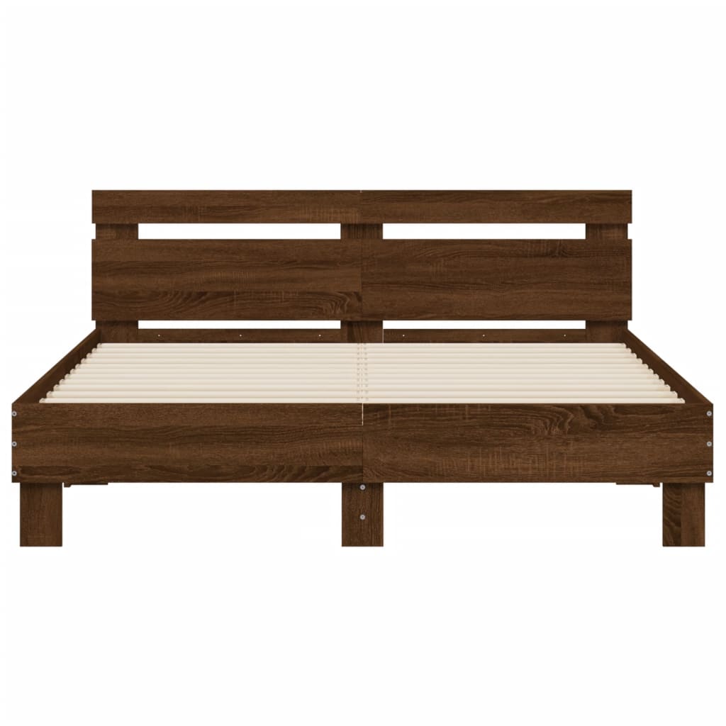 Bed frame with LED without mattress brown oak 150x200 cm