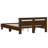 Bed frame with LED without mattress brown oak 150x200 cm