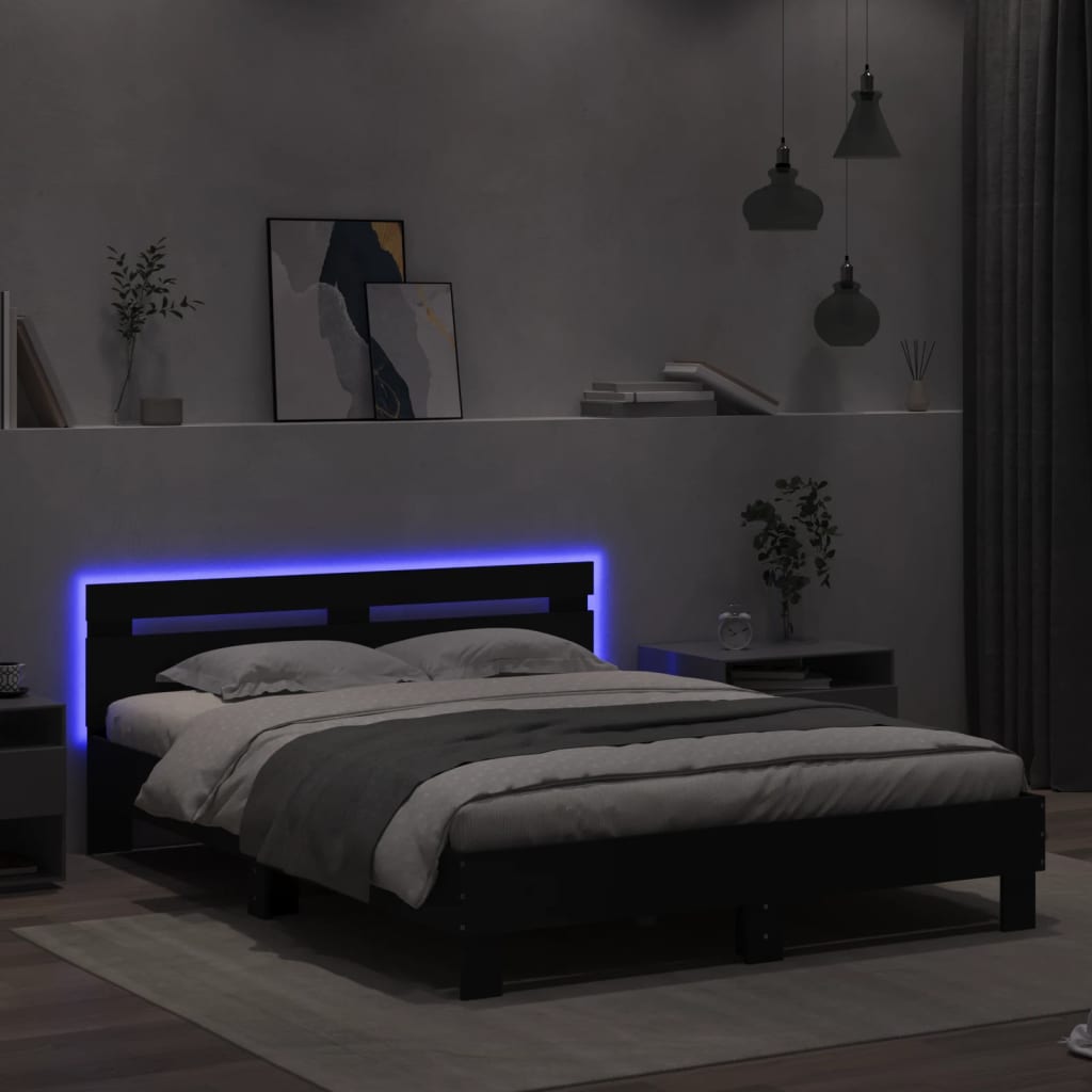 Bed frame with LED without mattress black 140x200 cm