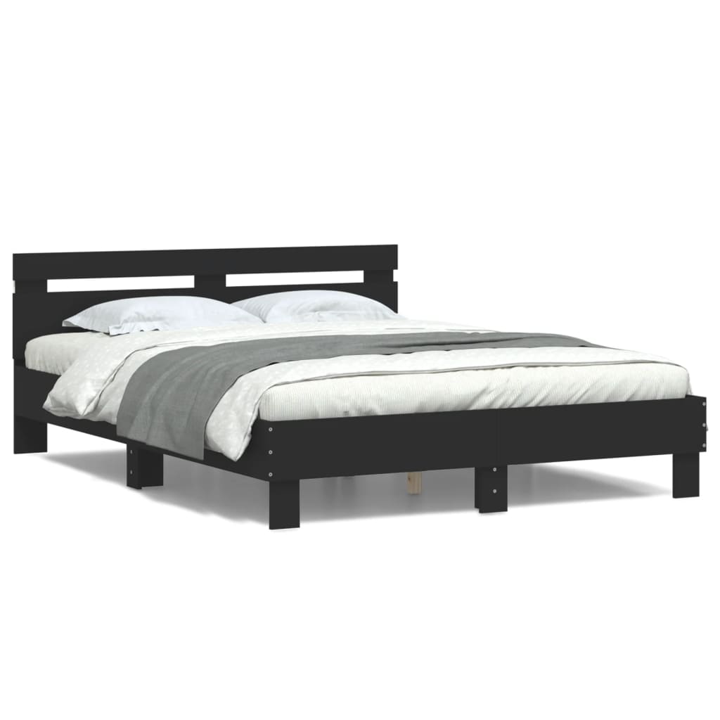 Bed frame with LED without mattress black 140x200 cm