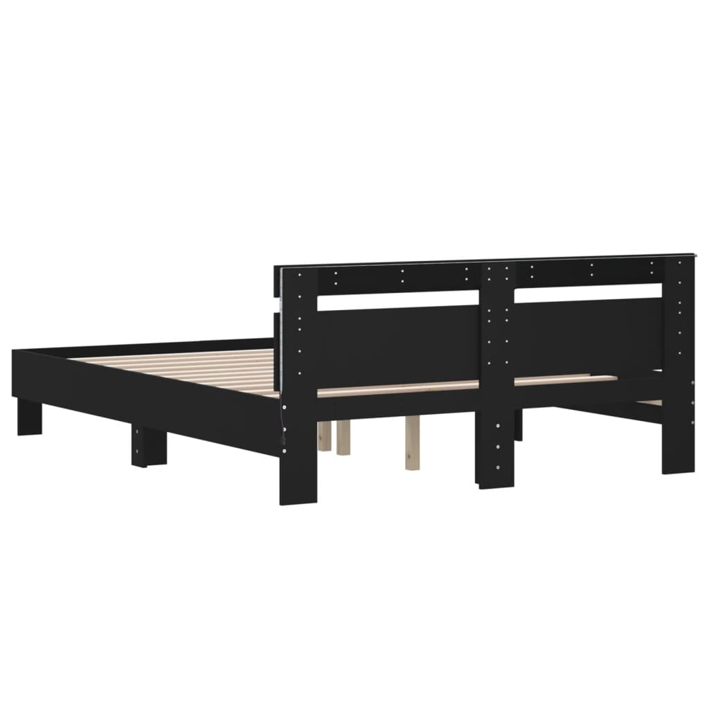 Bed frame with LED without mattress black 140x200 cm