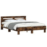 Bed frame with LED without mattress smoked oak 140x200 cm