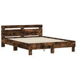 Bed frame with LED without mattress smoked oak 140x200 cm