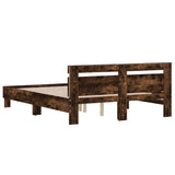 Bed frame with LED without mattress smoked oak 140x200 cm