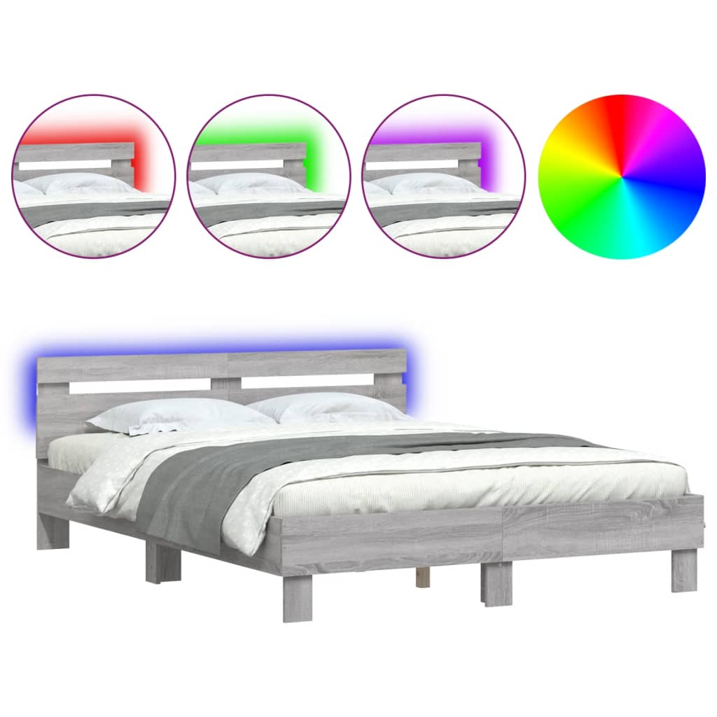 Cadre de lit avec LED sans matelas sonoma gris 140x200 cm