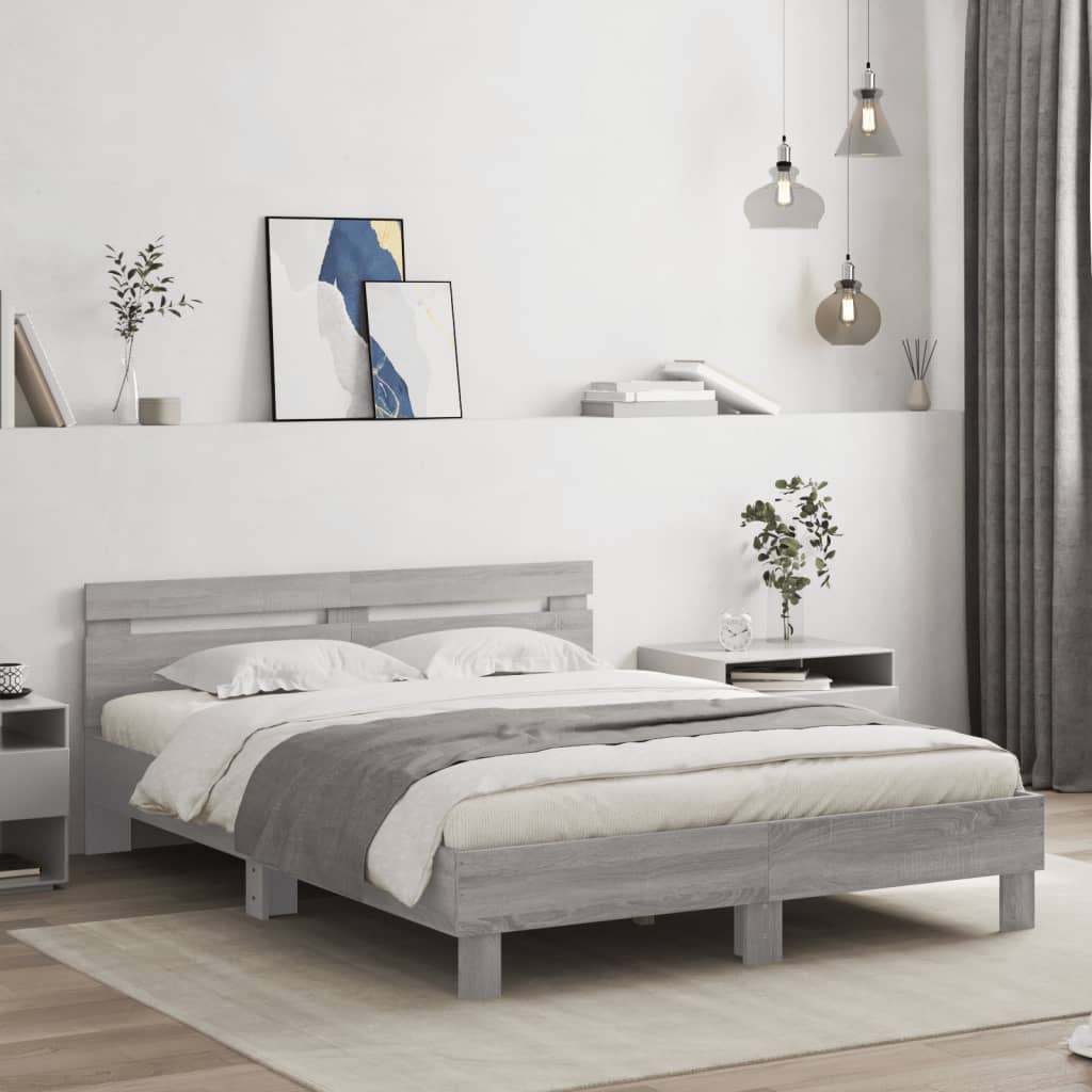 Cadre de lit avec LED sans matelas sonoma gris 140x200 cm