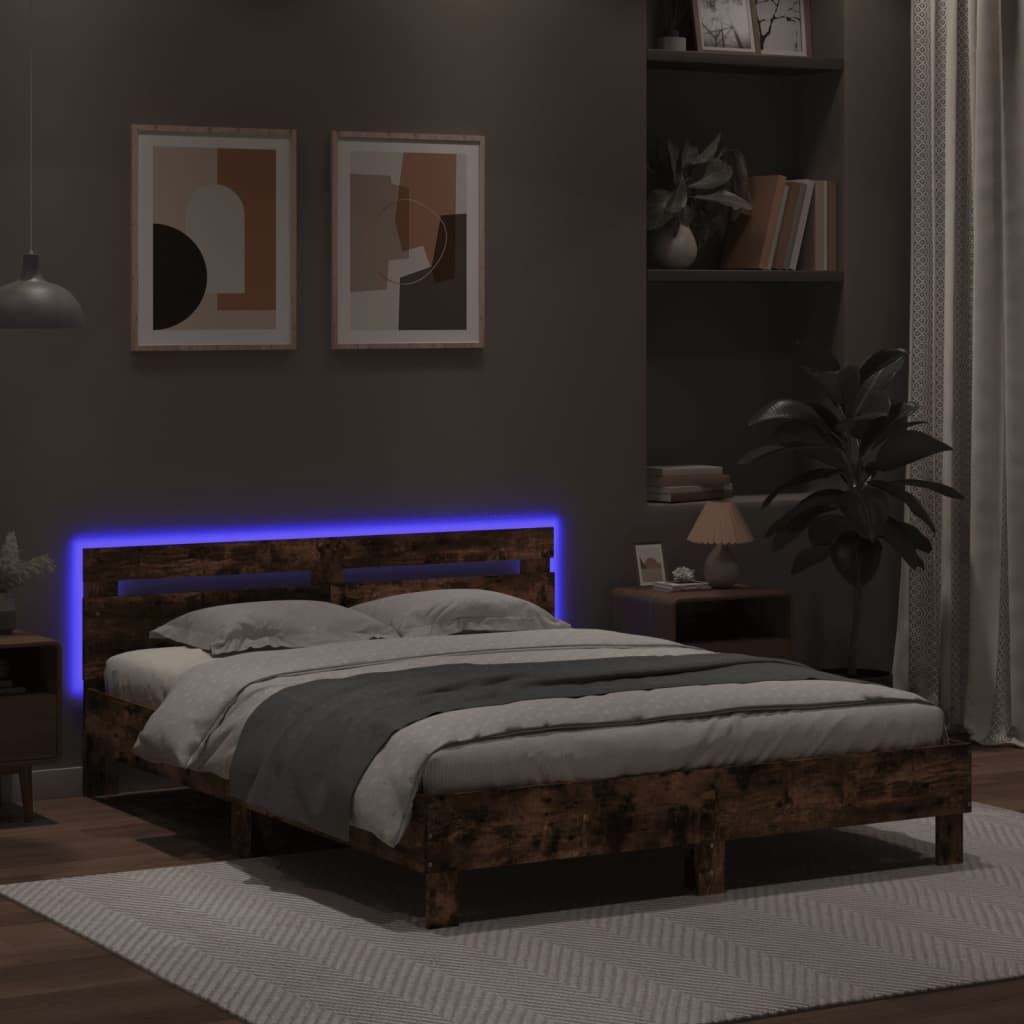 Cadre de lit avec LED sans matelas chêne marron 140x200 cm