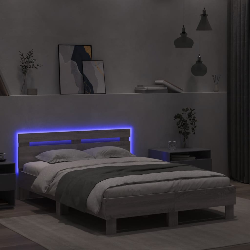 Cadre de lit avec LED sans matelas sonoma gris 120x200 cm