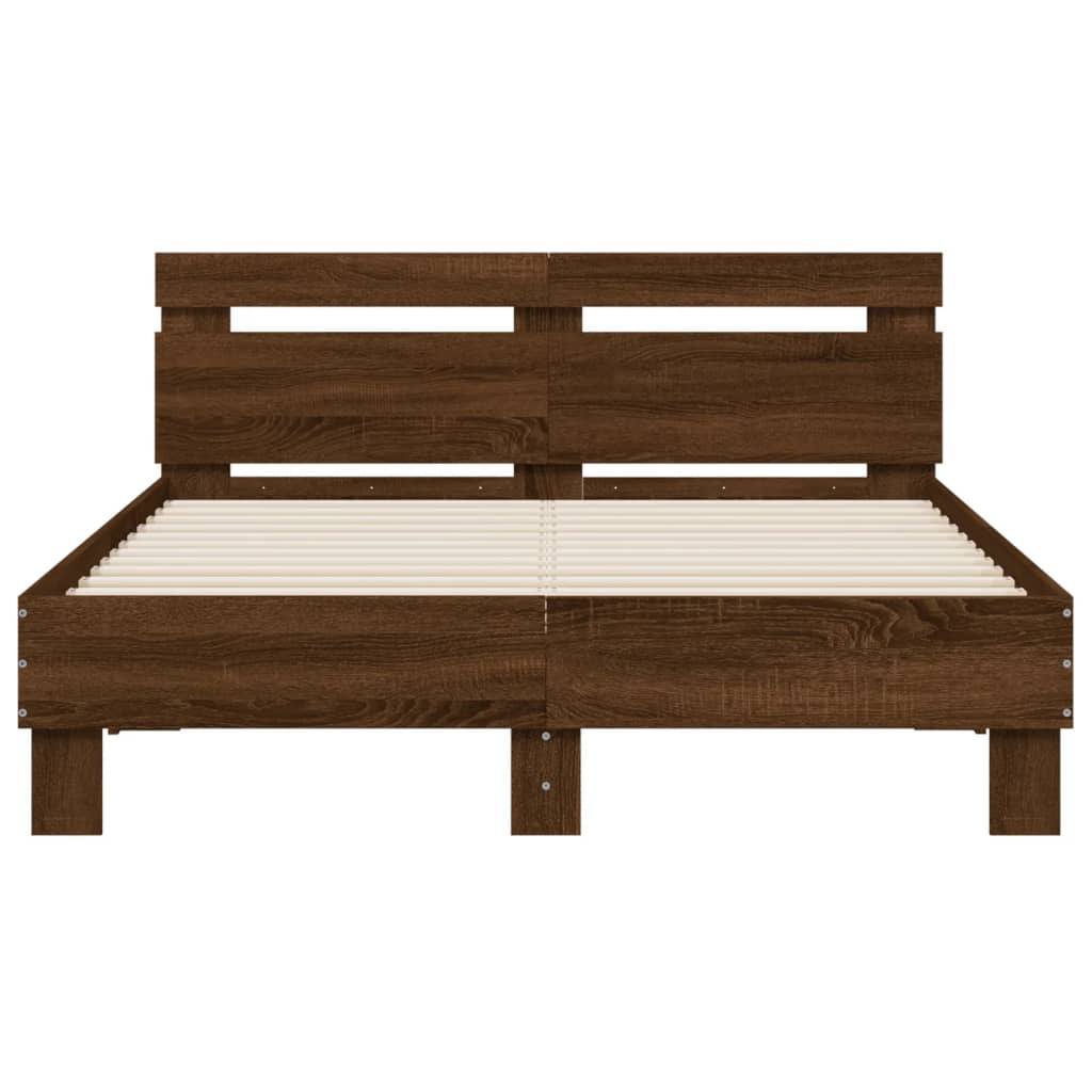 Bed frame with LED without mattress brown oak 120x200 cm