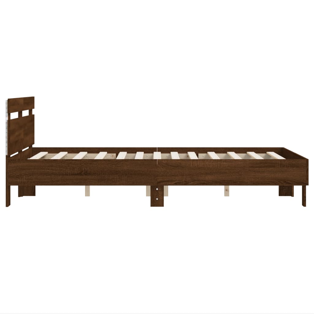 Bed frame with LED without mattress brown oak 120x200 cm